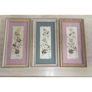 Vintage 'Wildflower' Pressed Floral Botanical Panels Pink and Blue Background